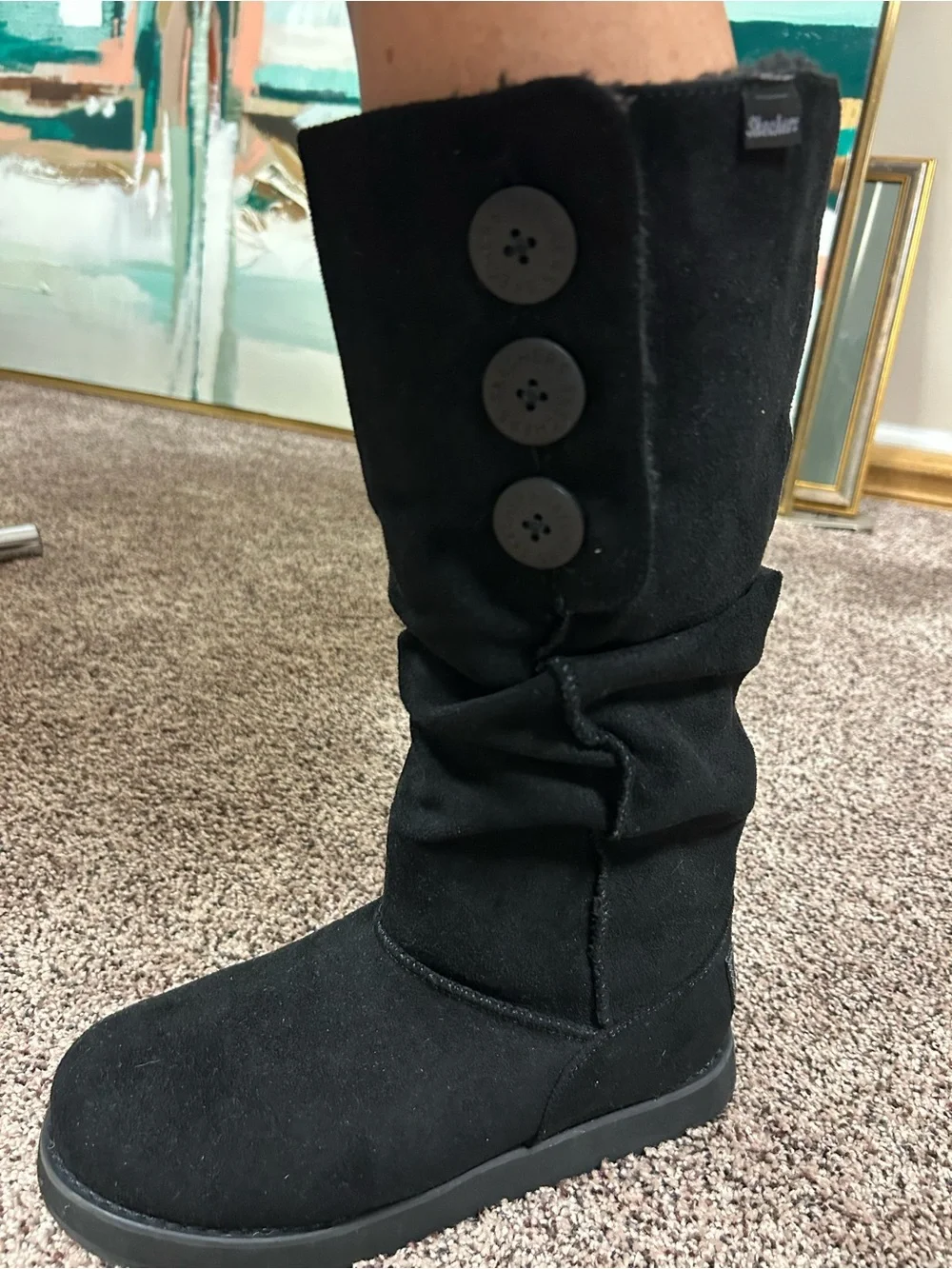 Sketchers Black Women's high calf Button-Accent Winter Boots